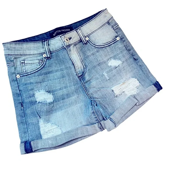 Boston Proper Light Blue Distressed Jean Shorts - Picture 3 of 11
